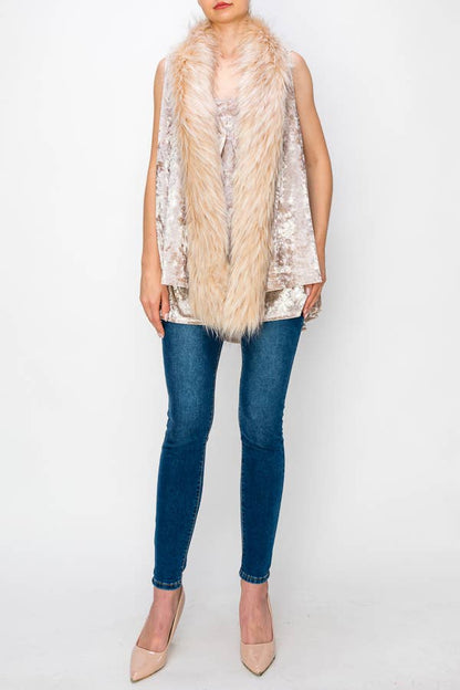 VELVET VEST WITH FAUX FUR COLLAR - ivyandlavyboutique Origami Apparel ~ Lace and Crochet inspired