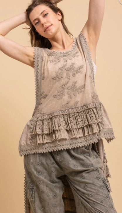 Veronica Sleeveless Ruffle Hi Lo Top - ivyandlavyboutique Blue Velvet