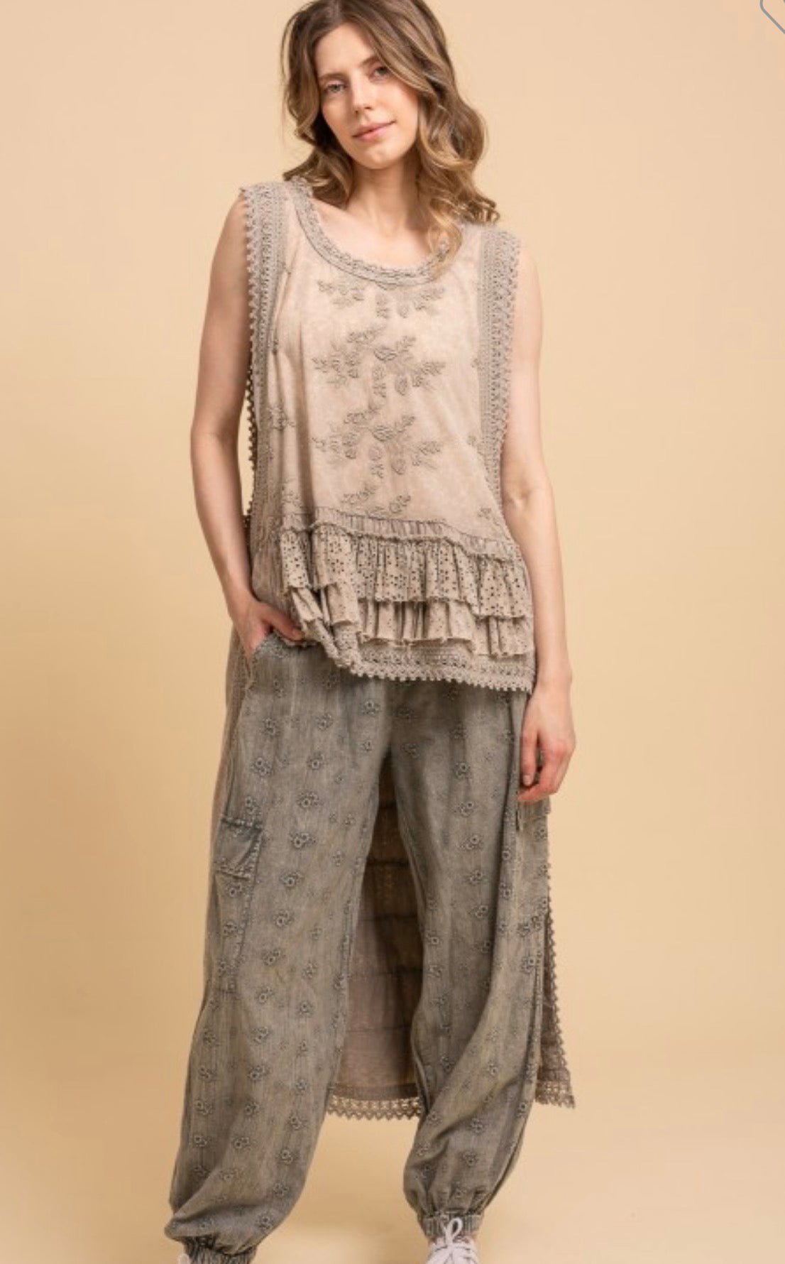 Veronica Sleeveless Ruffle Hi Lo Top - ivyandlavyboutique Blue Velvet