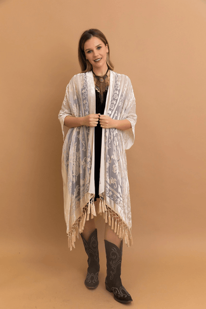 Victoria Velvet Burnout Mesh Tassel Kimono - ivyandlavyboutique Leto