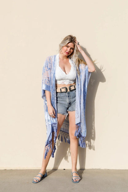 Victoria Velvet Burnout Mesh Tassel Kimono - ivyandlavyboutique Leto