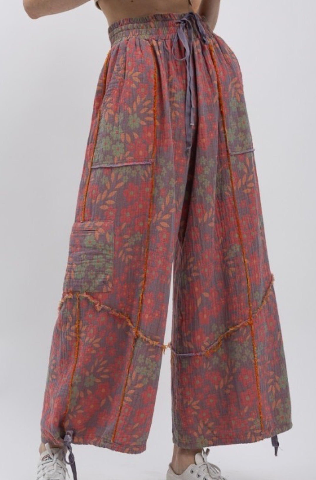 Vikki Floral Elastic Harem Pant - ivyandlavyboutique Blue Velvet