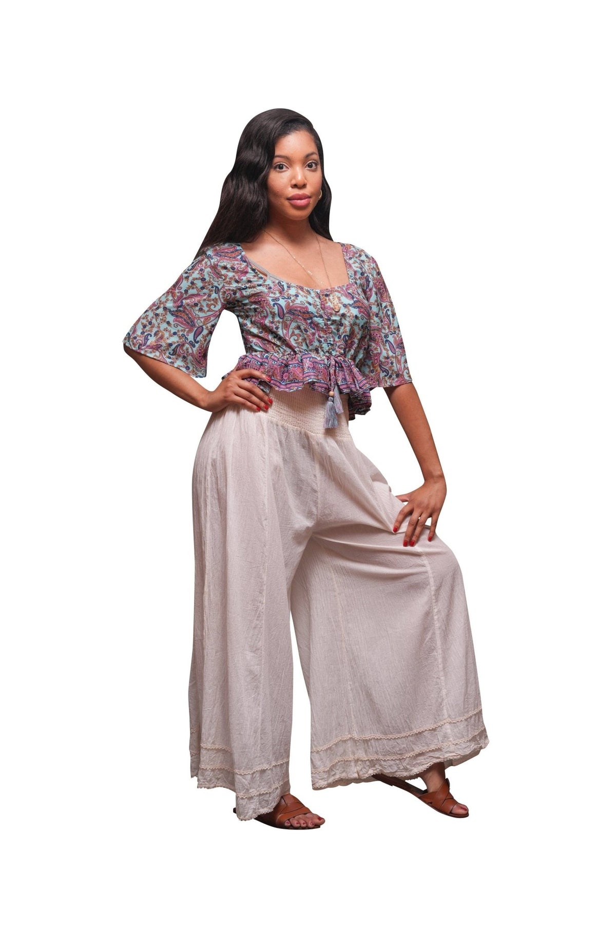 Vintage Blue Paisley Summer Crop Top - ivyandlavyboutique Sacred Threads