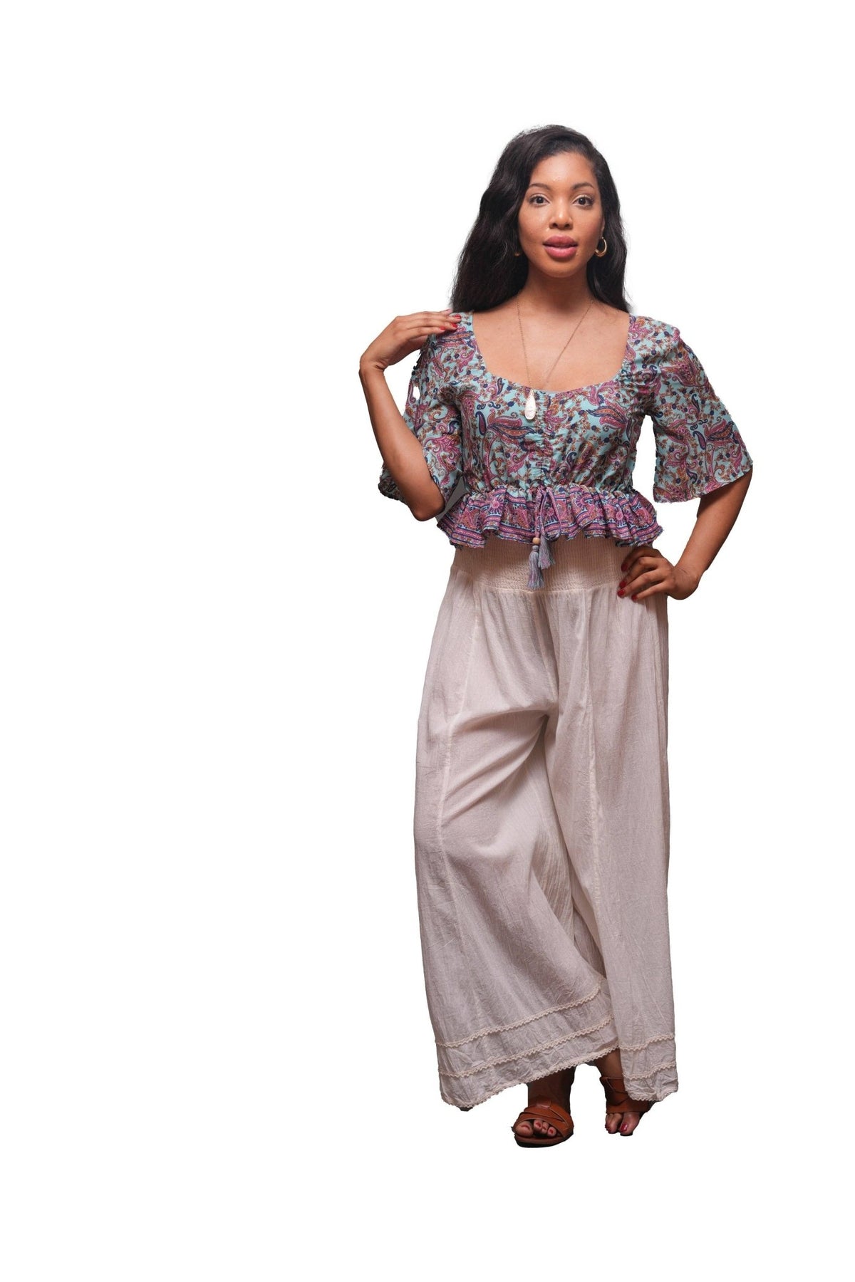 Vintage Blue Paisley Summer Crop Top - ivyandlavyboutique Sacred Threads