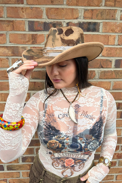 Vintage Boho Feather And Beaded Strap Western Cowboy Hat - ivyandlavyboutique ivyandlavyboutique