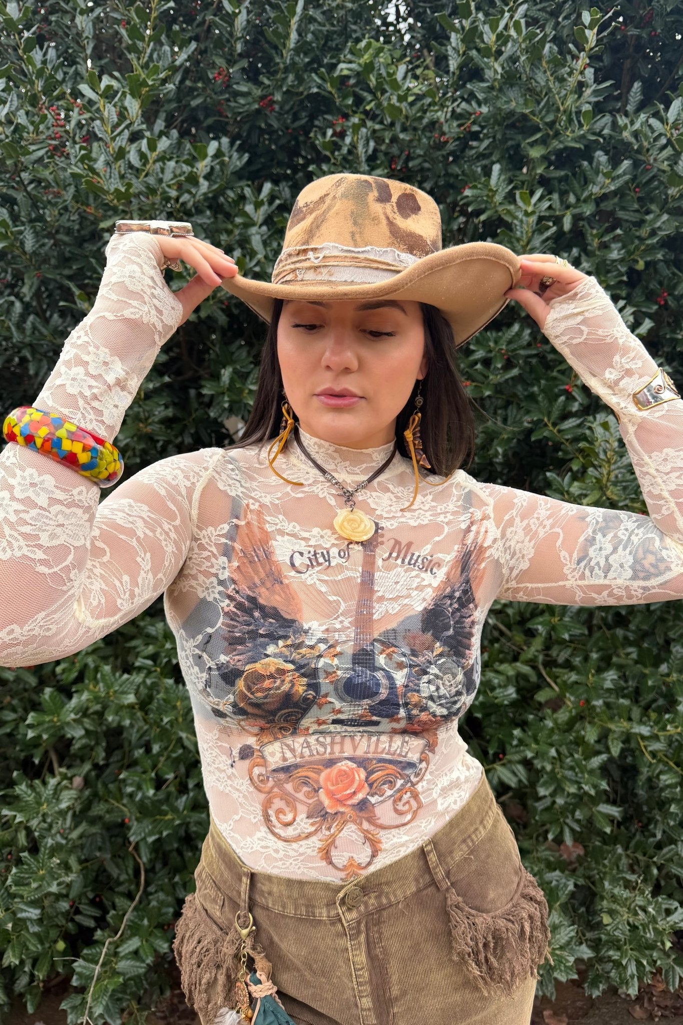 Vintage Boho Feather And Beaded Strap Western Cowboy Hat - ivyandlavyboutique ivyandlavyboutique