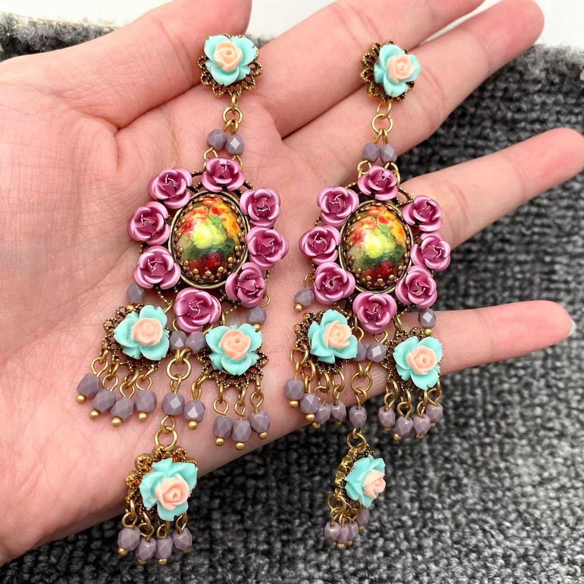 Vintage Colored Flower Classical Style Earrings - ivyandlavyboutique Mio Queena