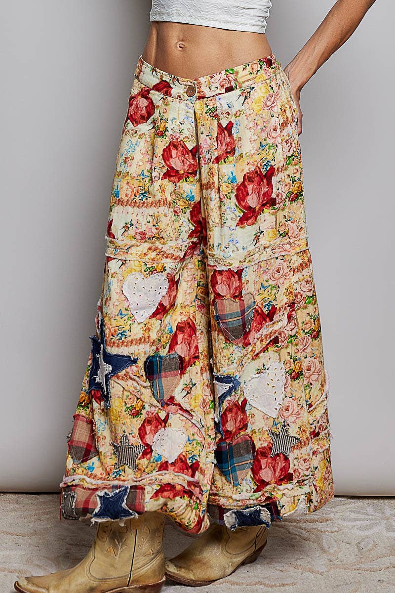 Vintage Floral Star Heart Patch Washed Jogger Pants - ivyandlavyboutique Pol Clothing