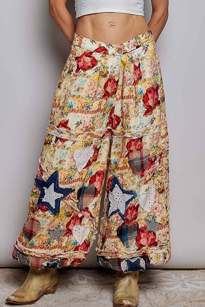 Vintage Floral Star Heart Patch Washed Jogger Pants - ivyandlavyboutique Pol Clothing