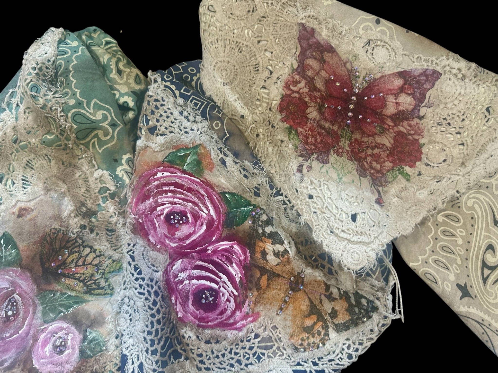 Vintage Hand Painted Butterfly Bandana - ivyandlavyboutique A Rare Bird Shop