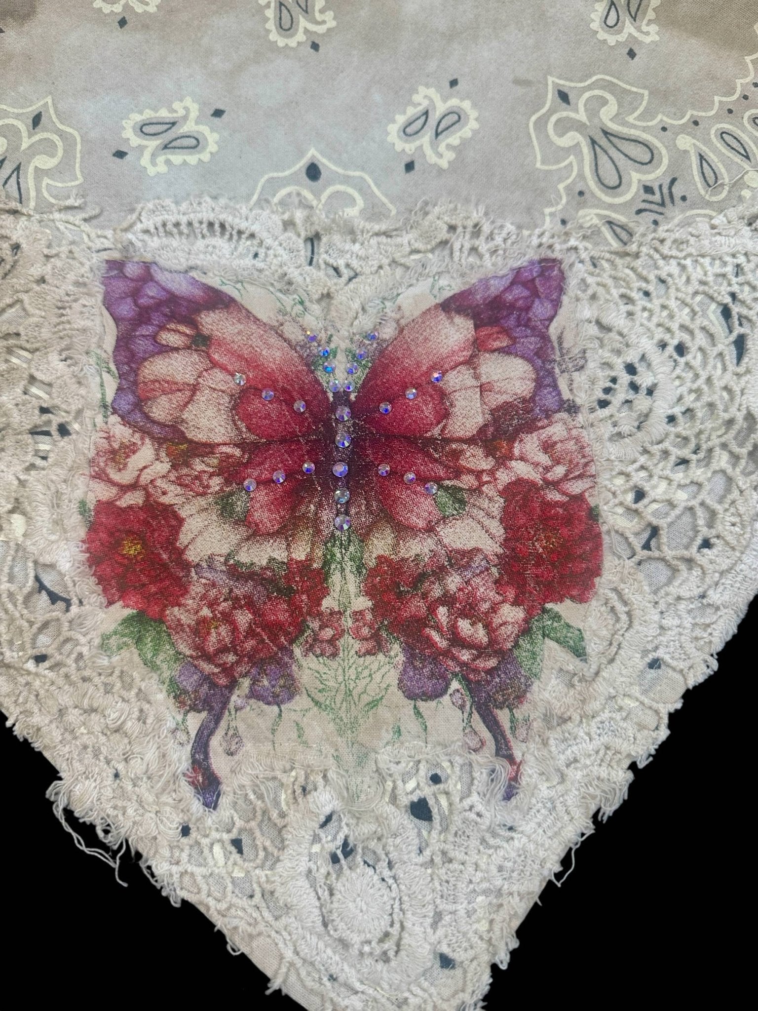 Vintage Hand Painted Butterfly Bandana - ivyandlavyboutique A Rare Bird Shop