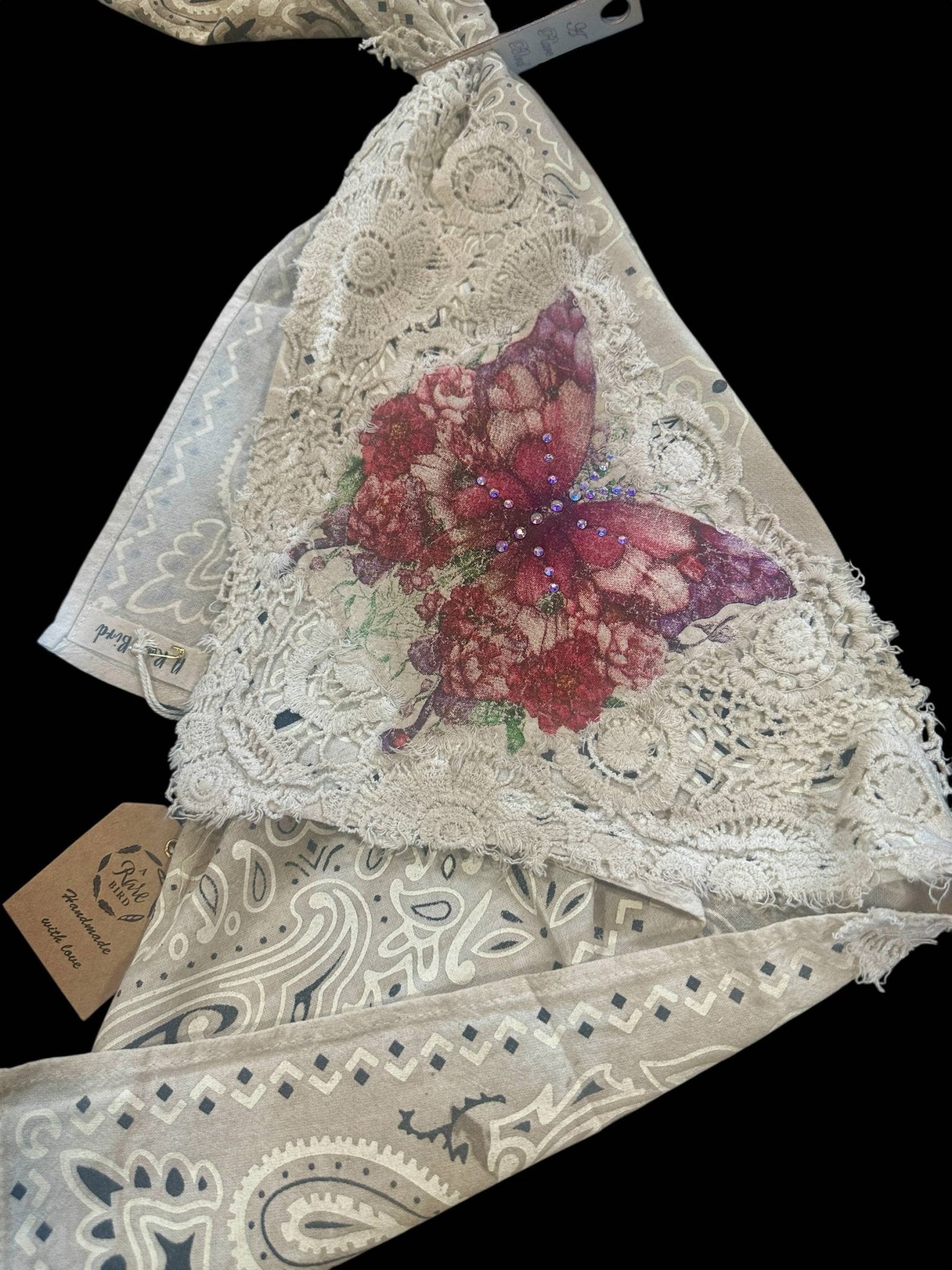 Vintage Hand Painted Butterfly Bandana - ivyandlavyboutique A Rare Bird Shop