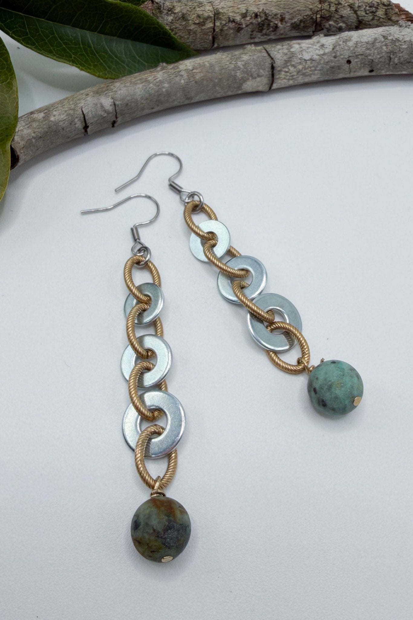 Vintage Mixed Metal African Turquoise Washer Earrings - ivyandlavyboutique Spirit Lala