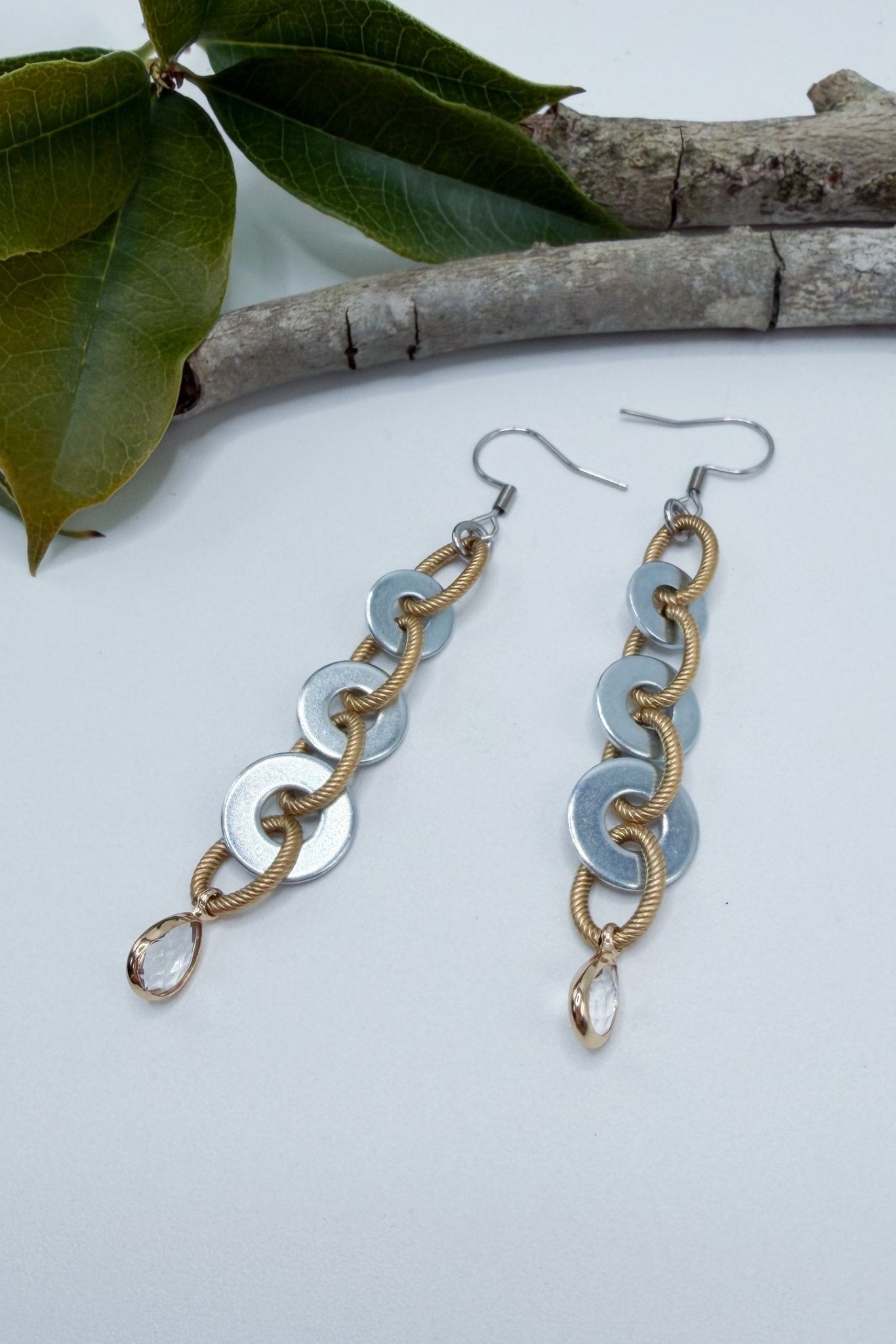 Vintage Mixed Metal Clear Quartz Washer Earrings - ivyandlavyboutique Spirit Lala