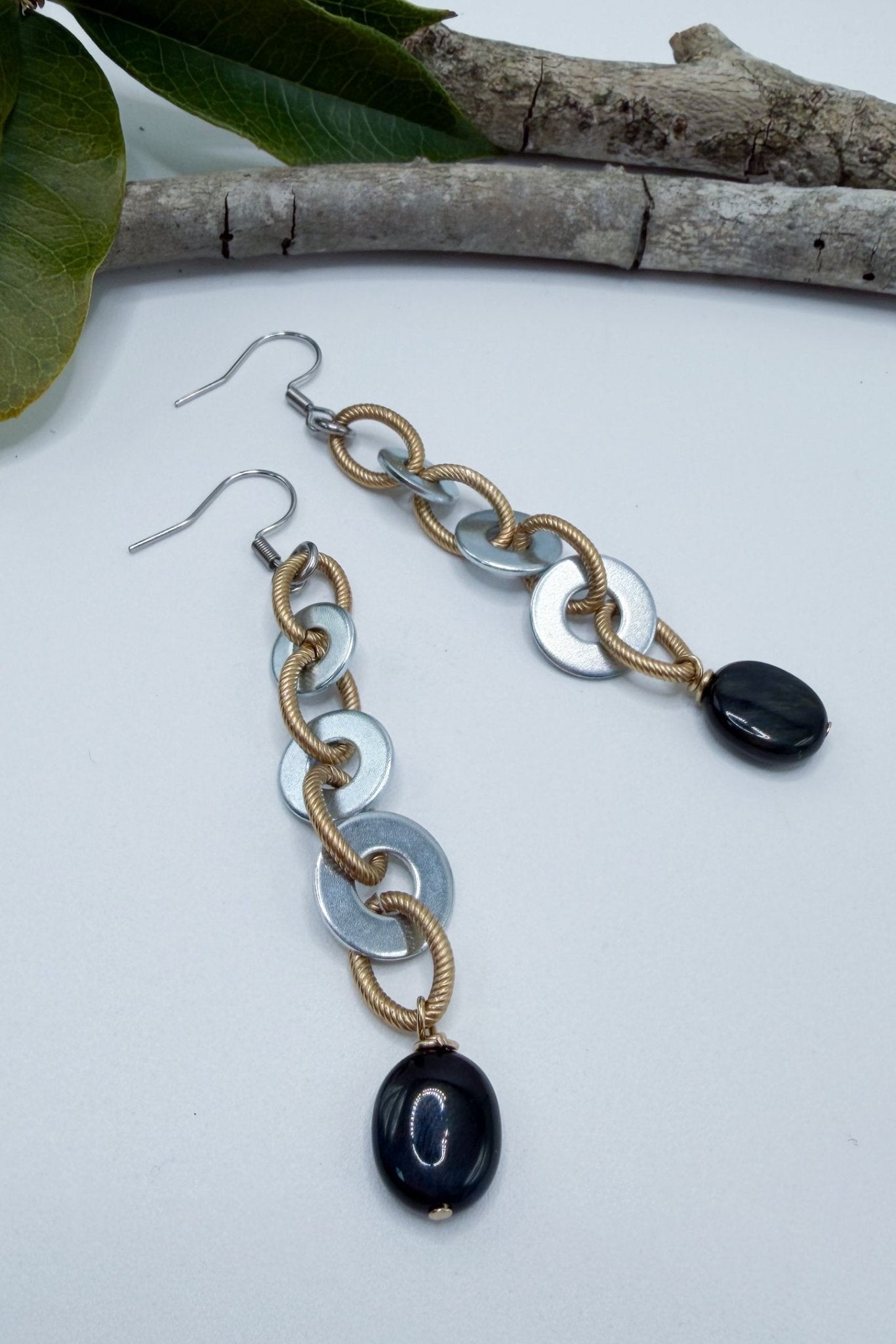 Vintage Mixed Metal Onyx Washer Earrings - ivyandlavyboutique Spirit Lala
