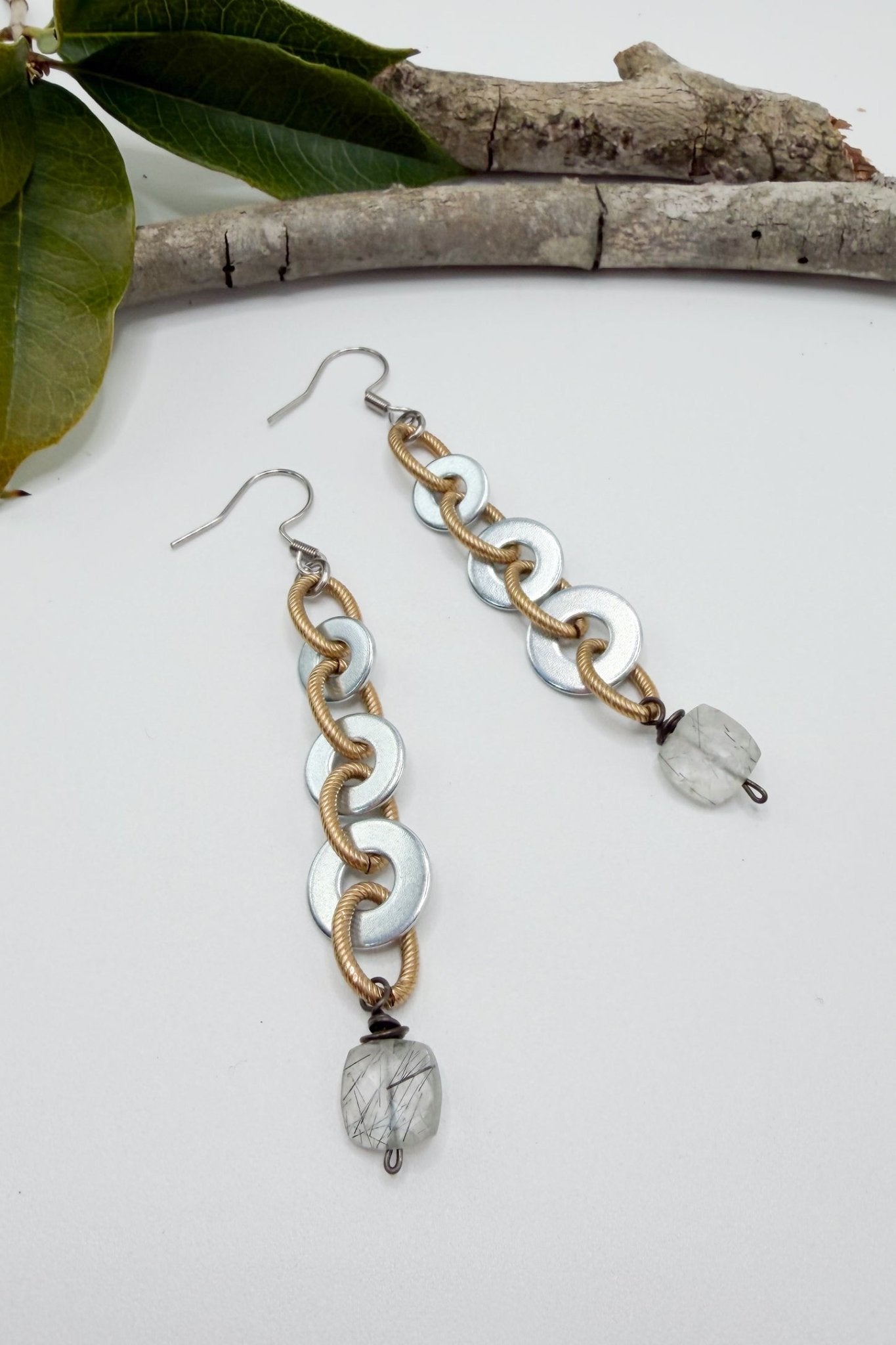 Vintage Mixed Metal Smoked Quartz Washer Earrings - ivyandlavyboutique Spirit Lala