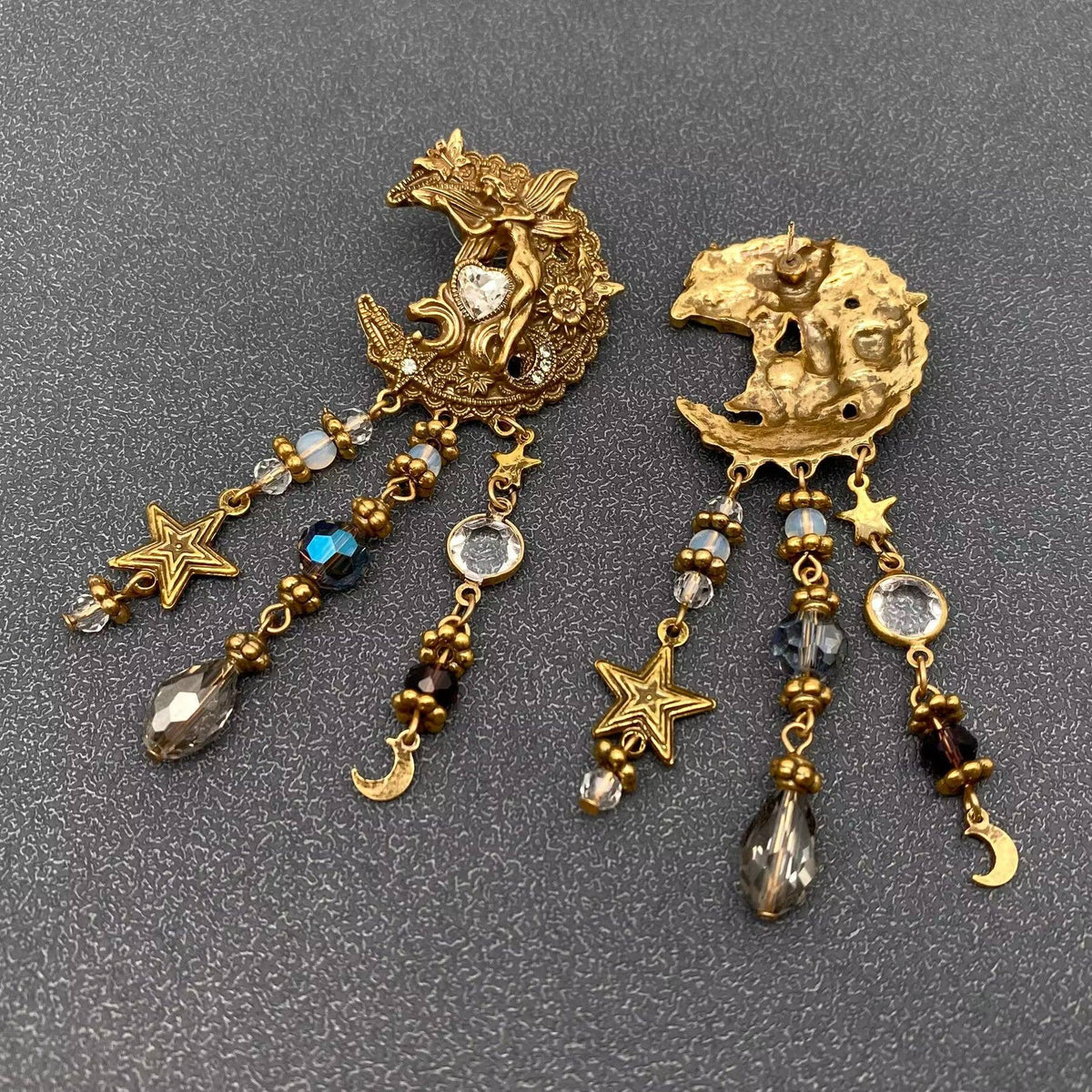 Vintage Star Moon Fringe Angel Elf Earrings - MS - ivyandlavyboutique Mio Queena