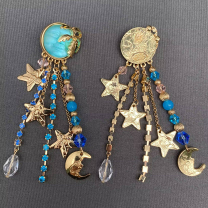 Vintage Star Moon Fringe Sun Post Earrings - MS - ivyandlavyboutique Mio Queena