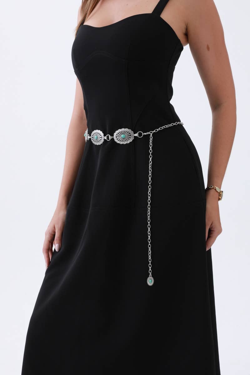 Vintage Turquoise Chain Belt – Classic Western Elegance: Antique Gold - ivyandlavyboutique Leto Accessories