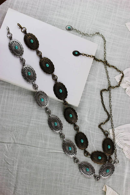 Vintage Turquoise Chain Belt – Classic Western Elegance: Antique Gold - ivyandlavyboutique Leto Accessories