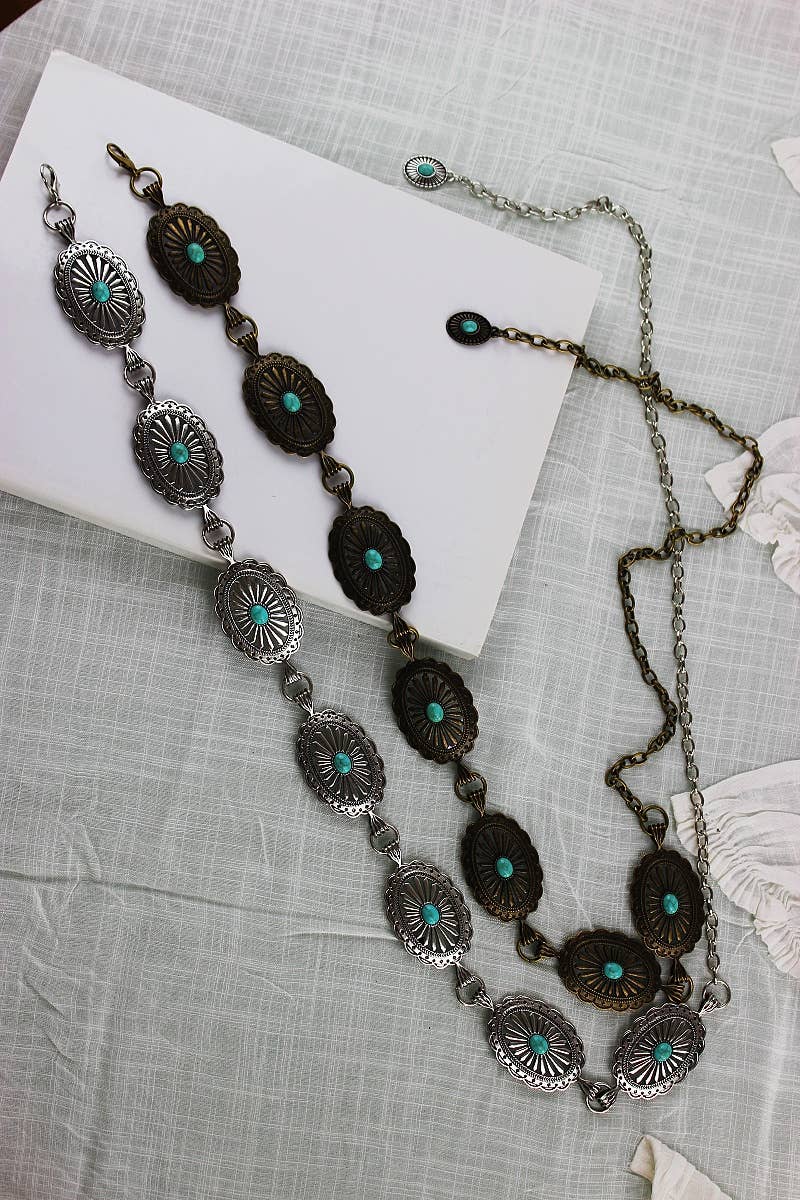 Vintage Turquoise Chain Belt – Classic Western Elegance: Antique Gold - ivyandlavyboutique Leto Accessories