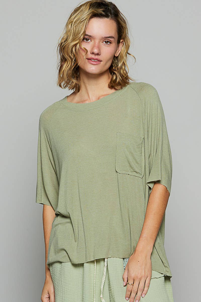 Vintage washed short sleeve front pocket solid top - ivyandlavyboutique Pol Clothing