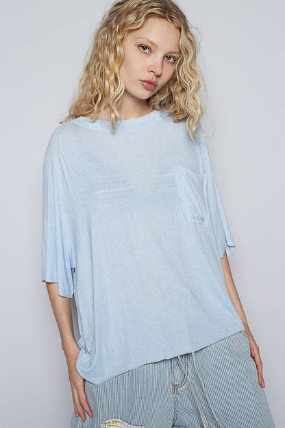 Vintage washed short sleeve front pocket solid top - ivyandlavyboutique Pol Clothing