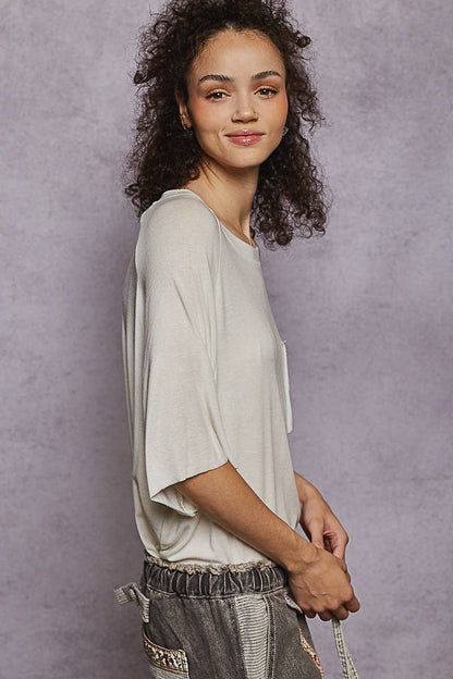 Vintage washed short sleeve front pocket solid top - ivyandlavyboutique Pol Clothing