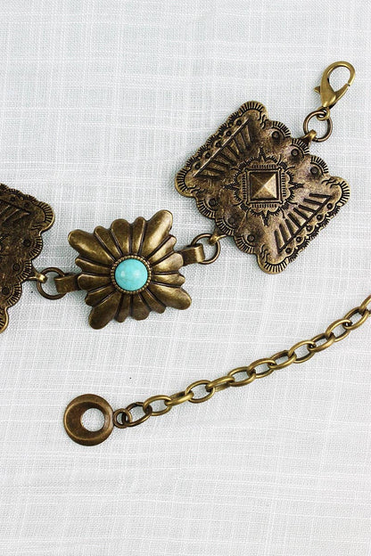 Vintage Western Geometric Belt - Square Turquoise Chain Waist: Antique Silver - ivyandlavyboutique Leto Accessories