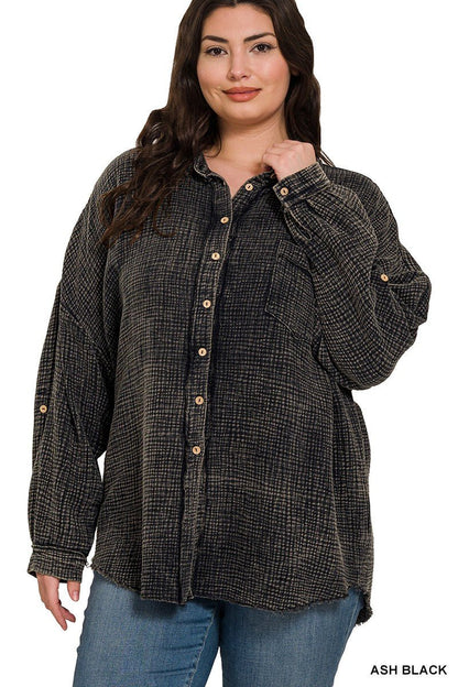 Washed Double Gauze Button Down Shirt - ivyandlavyboutique Zenana