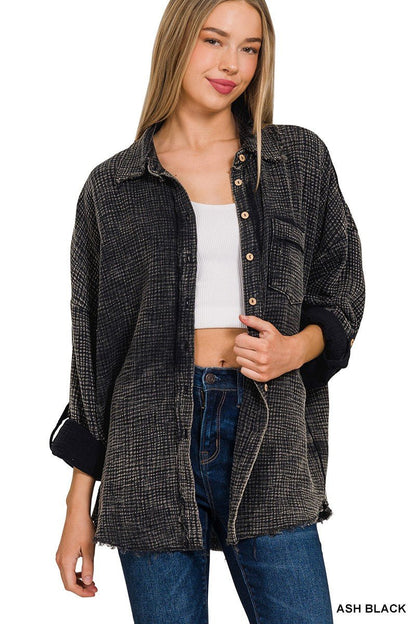 Washed Double Gauze Button Down Shirt - ivyandlavyboutique Zenana