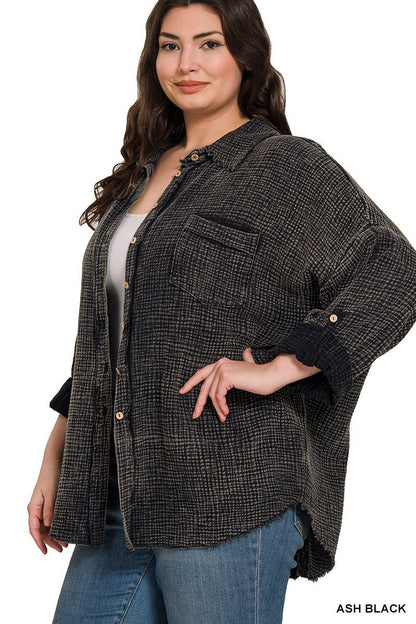 Washed Double Gauze Button Down Shirt - ivyandlavyboutique Zenana