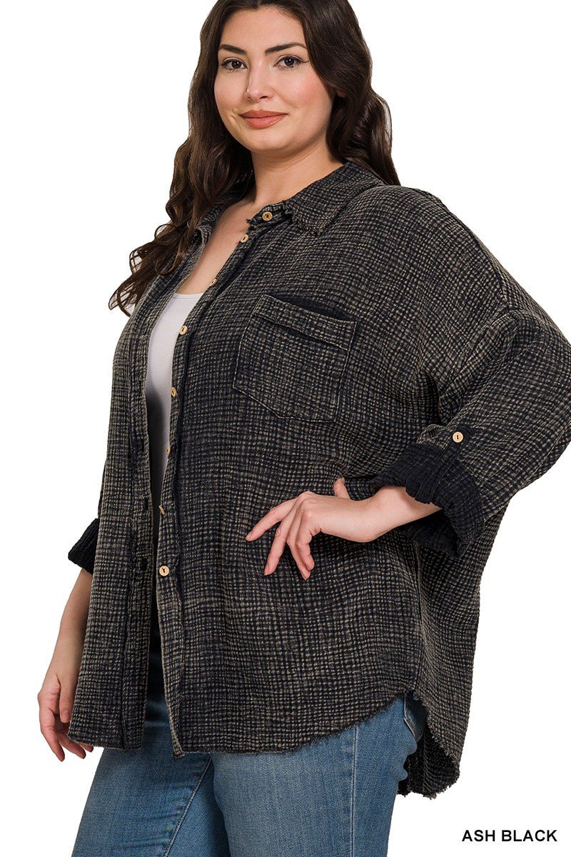 Washed Double Gauze Button Down Shirt - ivyandlavyboutique Zenana
