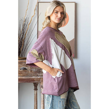 WASHED HEART PATCHWORK SHORT SLEEVE OVERSIZE TEE - ivyandlavyboutique Oli&Hali