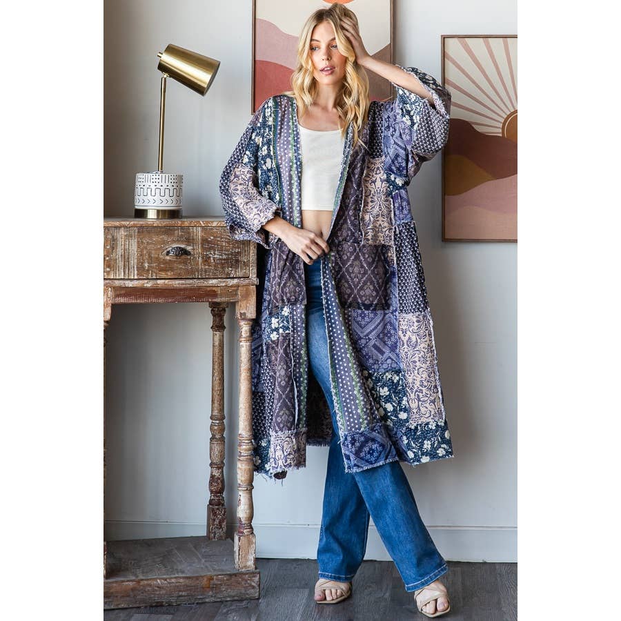 WASHED MIX MEDIA OPEN FRONT POCKET CARDIGAN - ivyandlavyboutique Oli&Hali