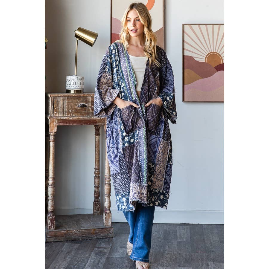 WASHED MIX MEDIA OPEN FRONT POCKET CARDIGAN - ivyandlavyboutique Oli&Hali