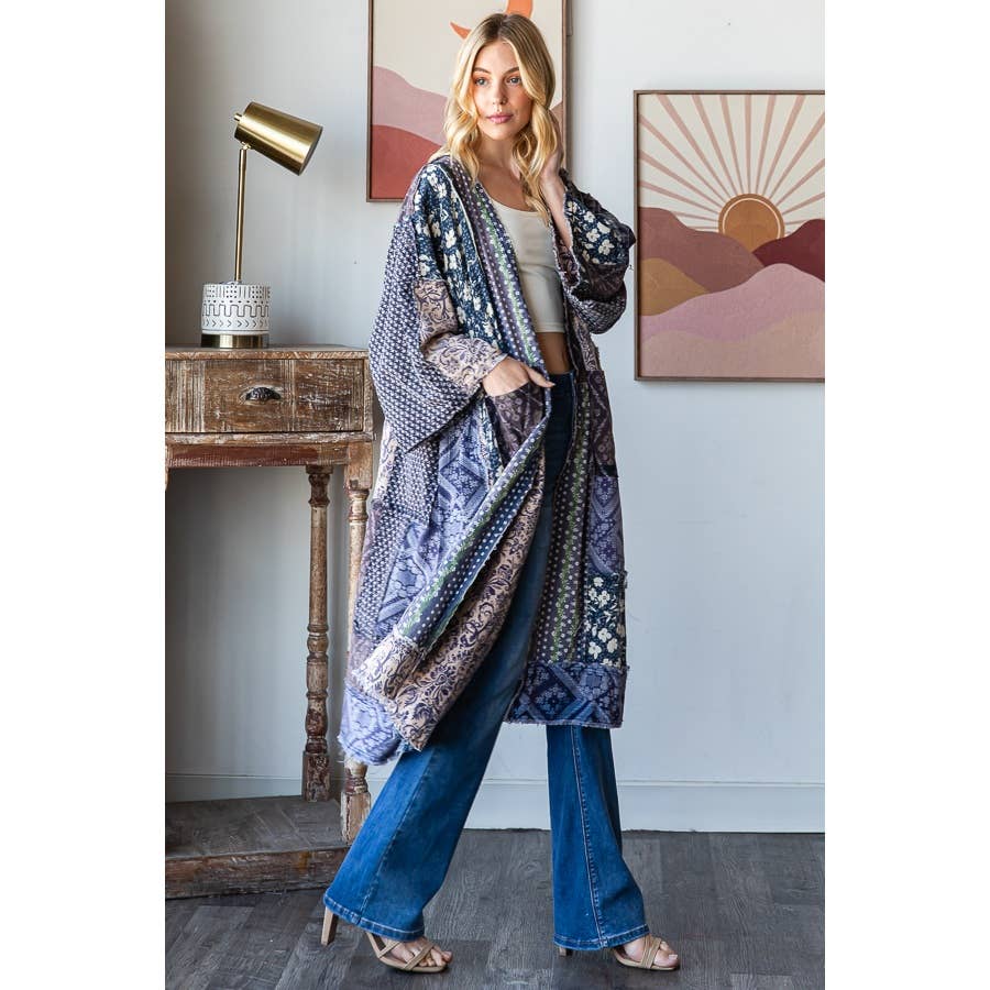 WASHED MIX MEDIA OPEN FRONT POCKET CARDIGAN - ivyandlavyboutique Oli&Hali