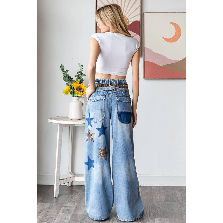 WASHED STAR LOVE PATCHWORK DENIM JEAN - ivyandlavyboutique Oli&Hali