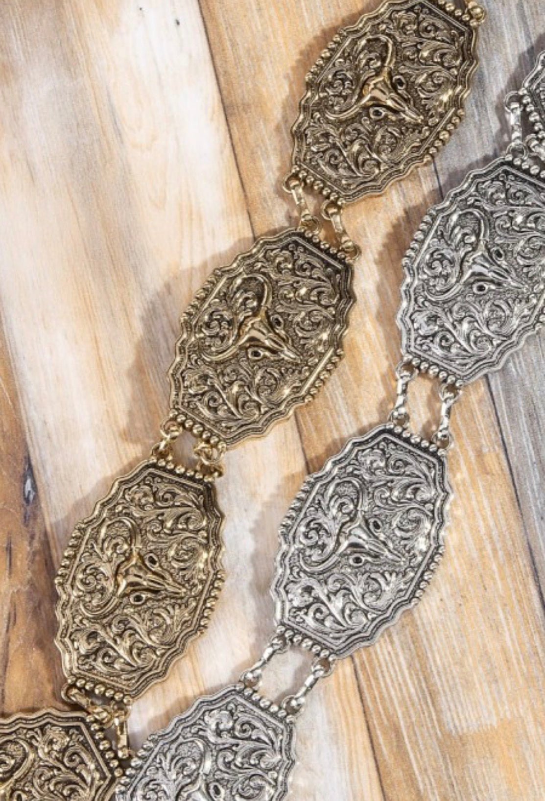 Western Bull Skull Engraved Concho Chain Belt - ivyandlavyboutique ivyandlavyboutique