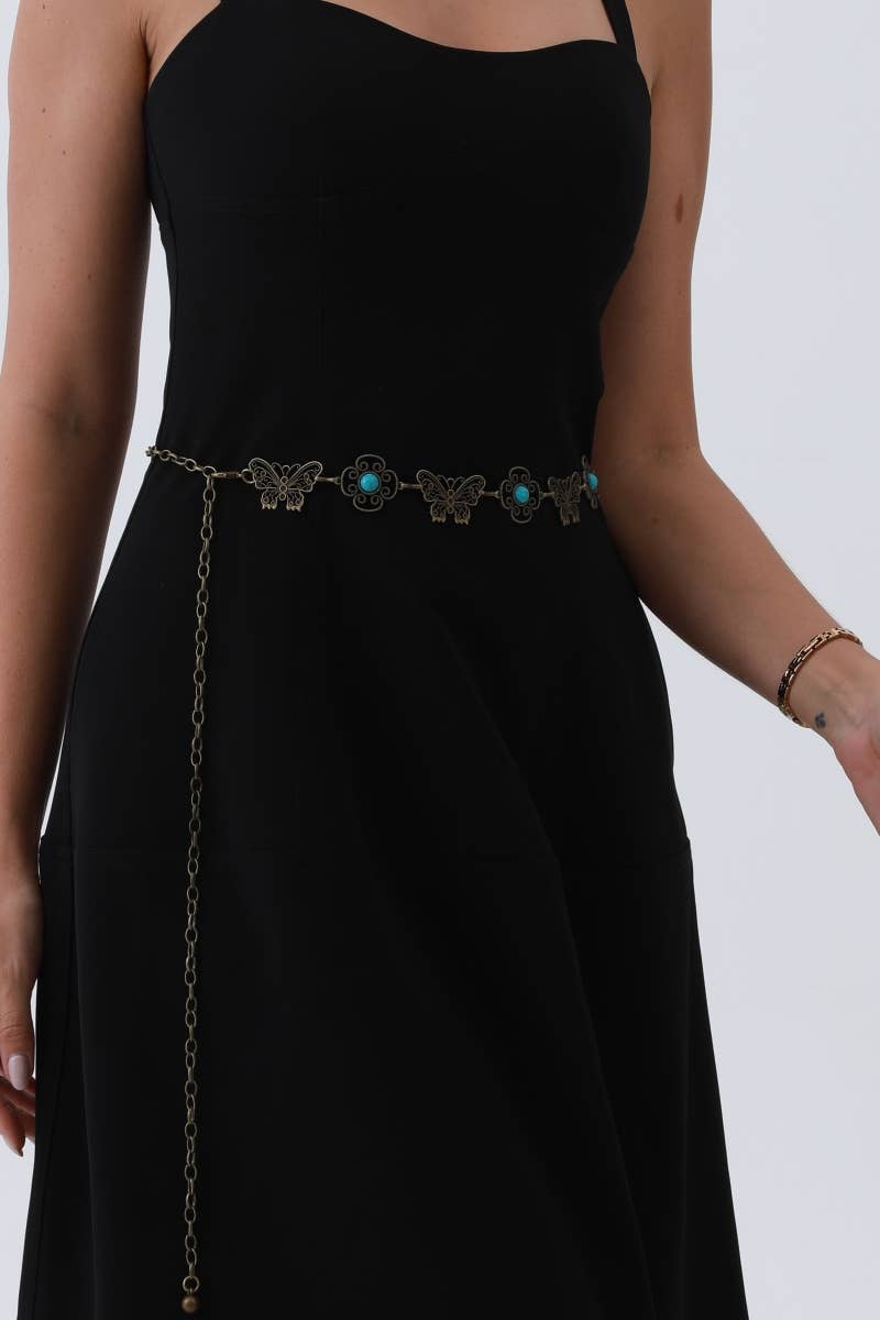 Western Butterfly Chain Belt – Vintage Boho Waist Accessory: Antique Silver - ivyandlavyboutique Leto Accessories