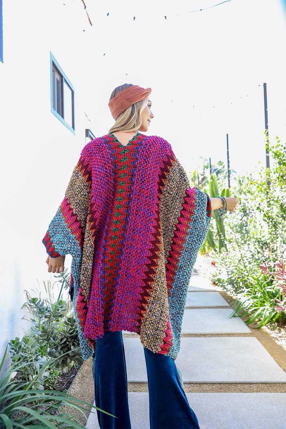 Western Colorful Crochet Patterned Ruana - The Original!: Maroon - ivyandlavyboutique Leto Accessories