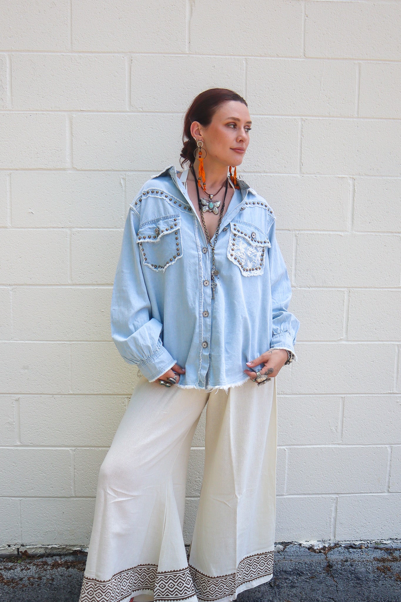 Western Gal Studded Button Down Top - ivyandlavyboutique Pol Clothing