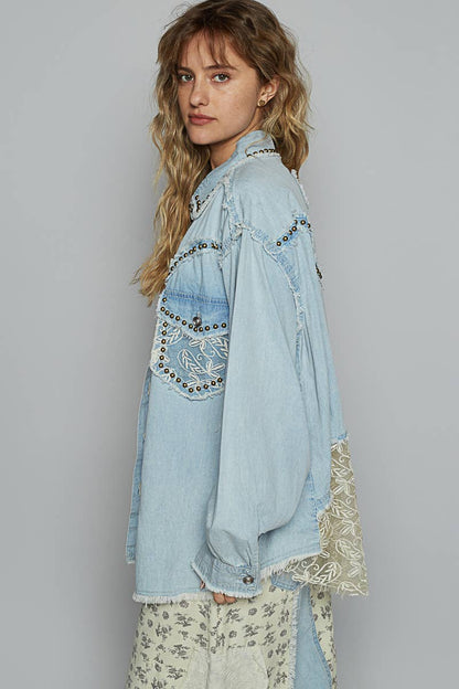 Western Gal Studded Button Down Top - ivyandlavyboutique Pol Clothing
