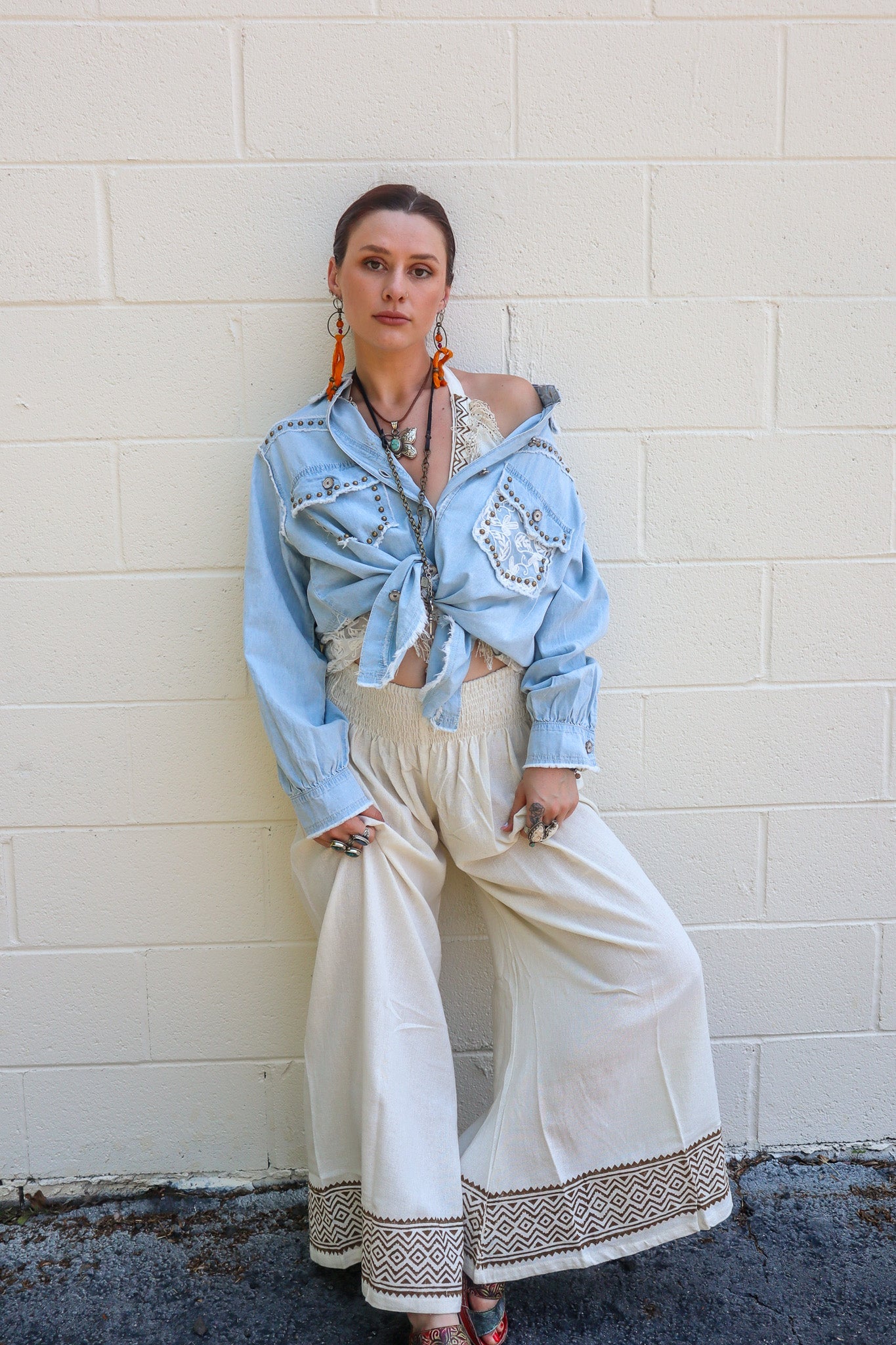 Western Gal Studded Button Down Top - ivyandlavyboutique Pol Clothing