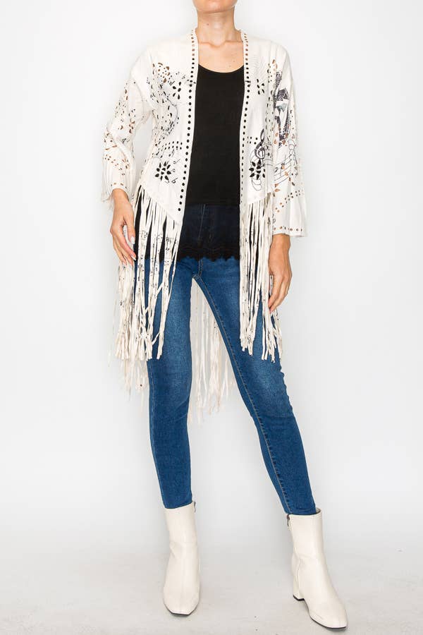 Western - Inspired Laser - Cut Buttery Faux Suede With Fringe Trim - ivyandlavyboutique Origami Apparel ~ Lace and Crochet inspired