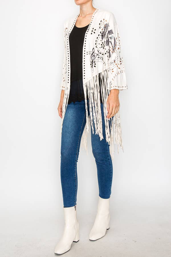 Western - Inspired Laser - Cut Buttery Faux Suede With Fringe Trim - ivyandlavyboutique Origami Apparel ~ Lace and Crochet inspired