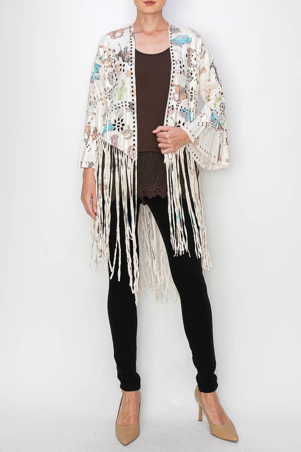 Western - Inspired Laser - Cut Buttery Faux Suede With Fringe Trim Wild West - ivyandlavyboutique Origami Apparel ~ Lace and Crochet inspired