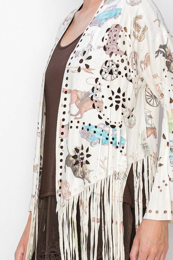 Western - Inspired Laser - Cut Buttery Faux Suede With Fringe Trim Wild West - ivyandlavyboutique Origami Apparel ~ Lace and Crochet inspired