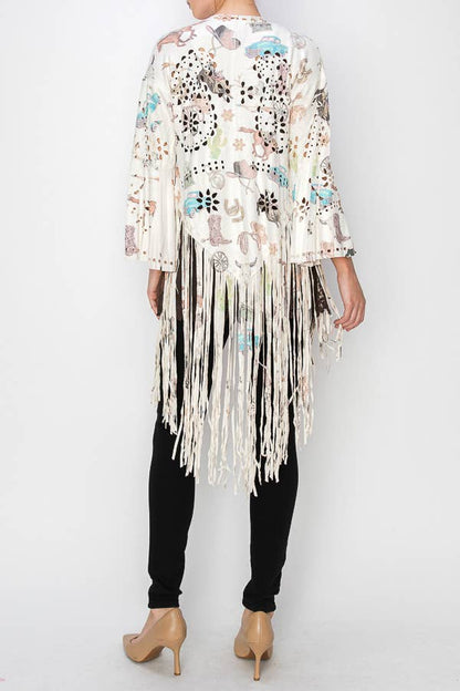 Western - Inspired Laser - Cut Buttery Faux Suede With Fringe Trim Wild West - ivyandlavyboutique Origami Apparel ~ Lace and Crochet inspired