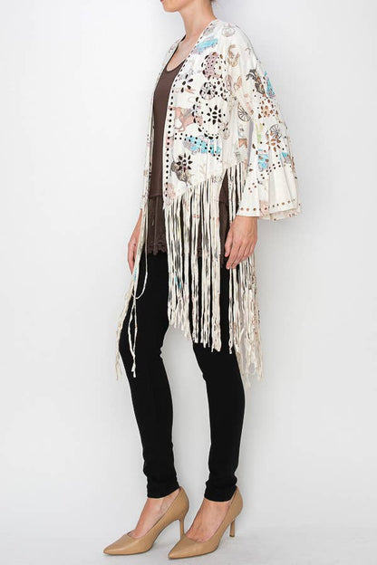 Western - Inspired Laser - Cut Buttery Faux Suede With Fringe Trim Wild West - ivyandlavyboutique Origami Apparel ~ Lace and Crochet inspired